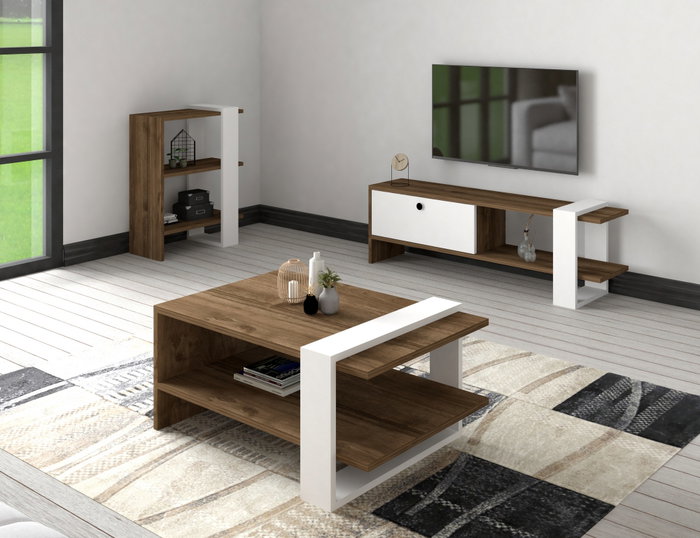 Hanah Home Gaye Conjunto de Muebles de Salón Nogal y Blanco